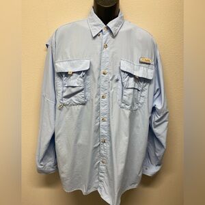 Columbia PFG Button Up Shirt Large Light Blue Mesh Fishing Vented Boat Outdoors
